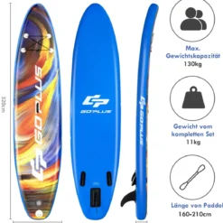 Aufblasbares Stand Up Surfboard verbreitertes Board 320 x 76 x 15 cm Sternenhimmel-Muster Bunt