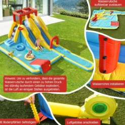 Aufblasbare Wasserrutsche mit Doppelrutsche & Kletterwand & Basketballkorb Hüpfburg Outdoor Wasserpark