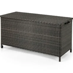Auflagenbox mit Rollen & 320 L Kapazität Wasserdichte Polyrattan Kissenbox Braun