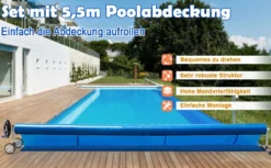 Aufrollsystem Poolwickelrolle für Abdeckungen und Solarplanen Rollensystem mit Gurten Aluminium 5,5M