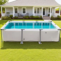 Aufstellpool Rechteckiger Großer Swimmingpool mit Filterpumpe Kartusche und Metallrahmen 300 cm x 207 cm x 66 cm Grau