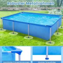 Aufstellpool Rechteckiges Schwimmbecken mit Filterpumpe Gartenschwimmbad Gartenpool Blau