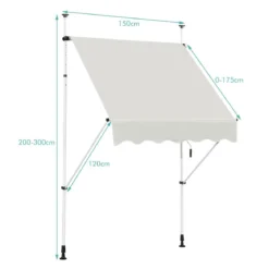 Ausfahrbarer Baldachin Sonnenschutz mit manueller Kurbel höhenverstellbar 250 x 120 cm Beige