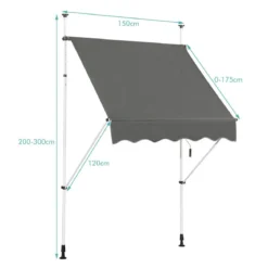 Ausfahrbarer Baldachin Sonnenschutz mit Kurbel höhenverstellbare Markise 150 x 120 cm Grau