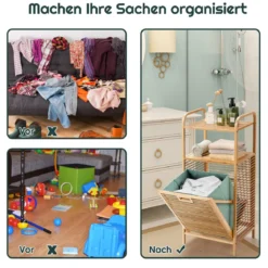 Ausklappbarer Wäschekorb Ausklappbarer Wäschekorb Badregal 40,5 x 33 x 95,5 cm Natur