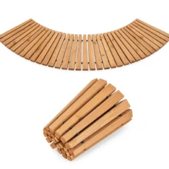 Ausrollbarer Gartenweg aus Holz mit Metalldraht & Rutschfester Oberfläche Rollweg Holzsteg 216 x 53 cm