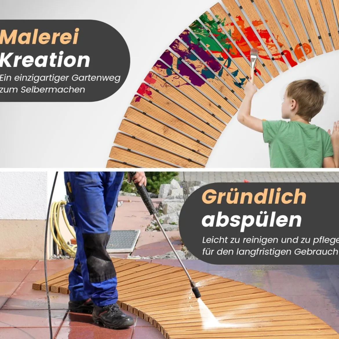Ausrollbarer Gartenweg aus Holz mit Metalldraht & Rutschfester Oberfläche Rollweg Holzsteg 216 x 53 cm
