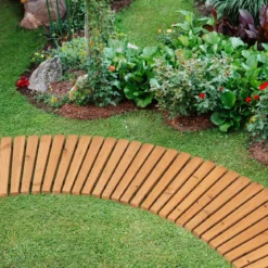 Ausrollbarer Gartenweg aus Holz mit Metalldraht & Rutschfester Oberfläche Rollweg Holzsteg 216 x 53 cm