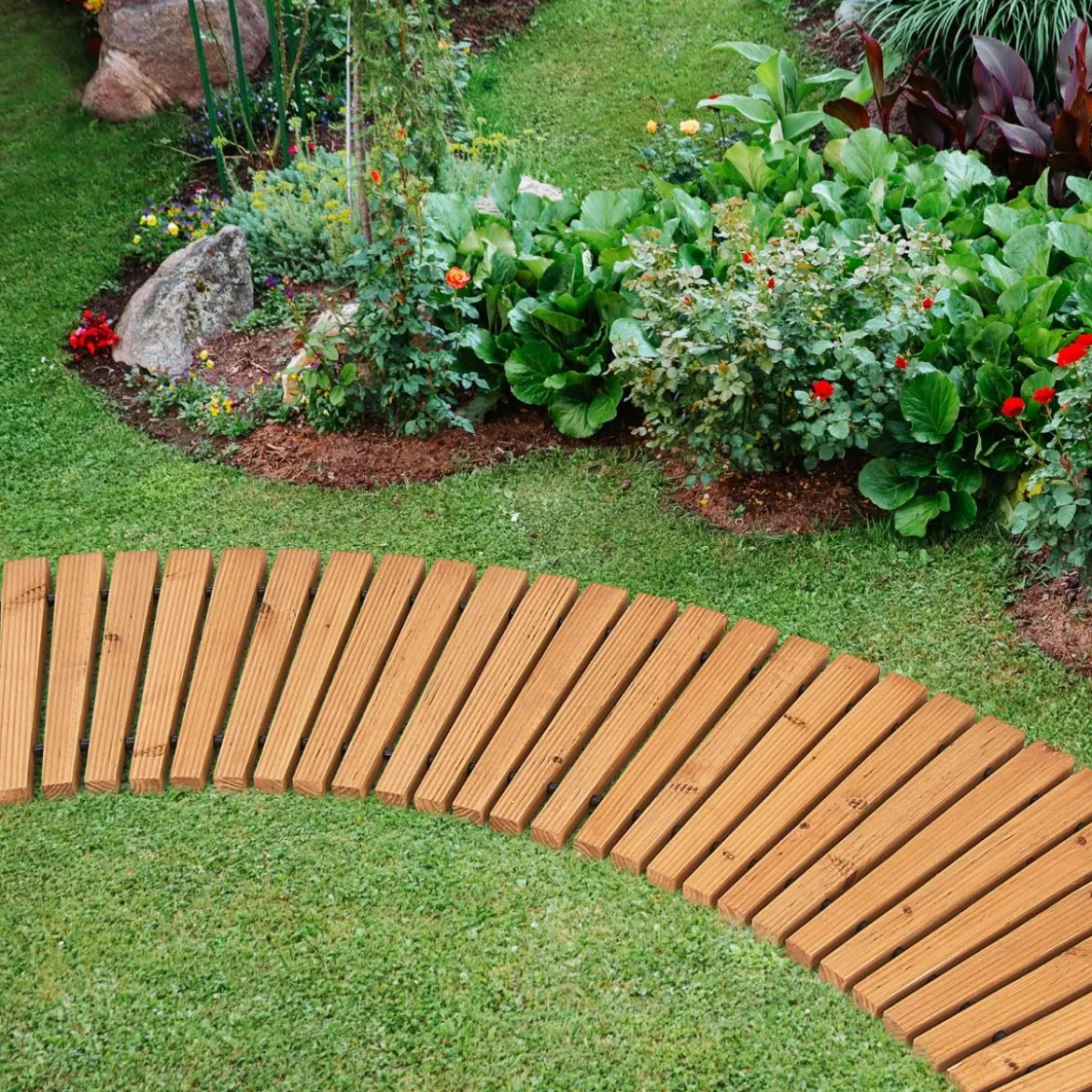 Ausrollbarer Gartenweg aus Holz mit Metalldraht & Rutschfester Oberfläche Rollweg Holzsteg 216 x 53 cm