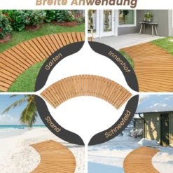 Ausrollbarer Gartenweg aus Holz mit Metalldraht & Rutschfester Oberfläche Rollweg Holzsteg 216 x 53 cm