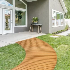 Ausrollbarer Gartenweg aus Holz mit Metalldraht & Rutschfester Oberfläche Rollweg Holzsteg 216 x 53 cm