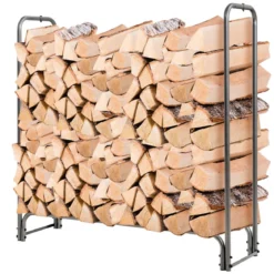 Aussen Metall Kaminholzregal mit Wasserdichter Abdeckung Brennholzregal 122,5 x 35,5 x 122,5 cm