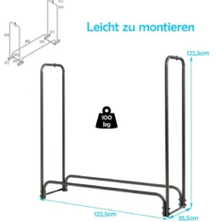 Aussen Metall Kaminholzregal mit Wasserdichter Abdeckung Brennholzregal 122,5 x 35,5 x 122,5 cm