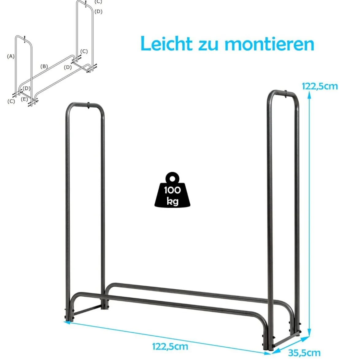 Aussen Metall Kaminholzregal mit Wasserdichter Abdeckung Brennholzregal 122,5 x 35,5 x 122,5 cm