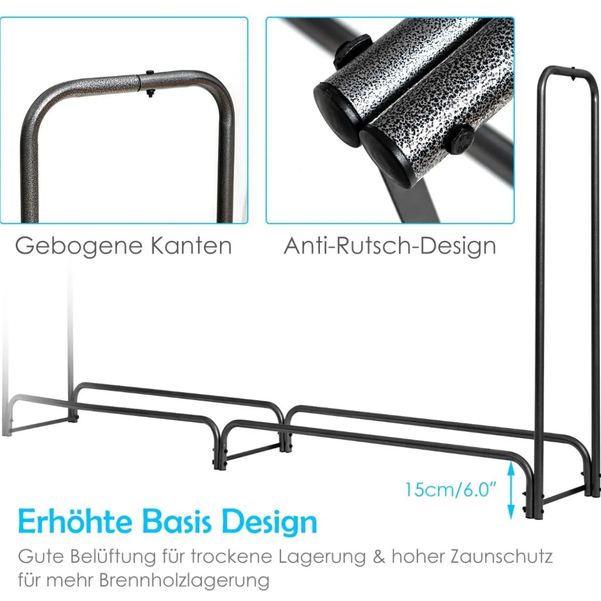 Aussen Metall Kaminholzregal mit Wasserdichter Abdeckung Brennholzregal 122,5 x 35,5 x 122,5 cm