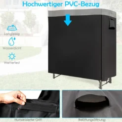 Aussen Metall Kaminholzregal mit Wasserdichter Abdeckung Brennholzregal 122,5 x 35,5 x 122,5 cm