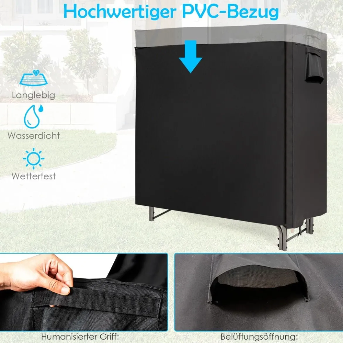 Aussen Metall Kaminholzregal mit Wasserdichter Abdeckung Brennholzregal 122,5 x 35,5 x 122,5 cm