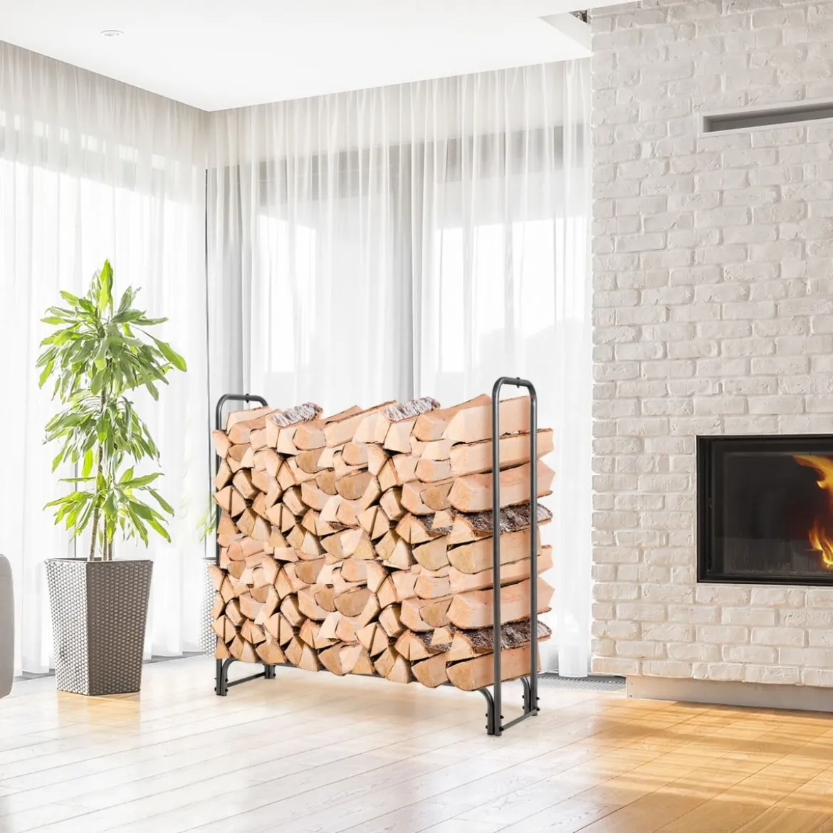 Aussen Metall Kaminholzregal mit Wasserdichter Abdeckung Brennholzregal 122,5 x 35,5 x 122,5 cm