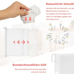 Ausziehbare Baby-Sicherheitstür Kinder-/Haustiergitter mit abschließbarer Griff 146 x 86 cm Weiß