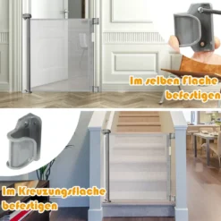 Ausziehbares Türschutzgitter Treppenschutzgitter Absperrgitter für Babys 146 x 86 cm Grau
