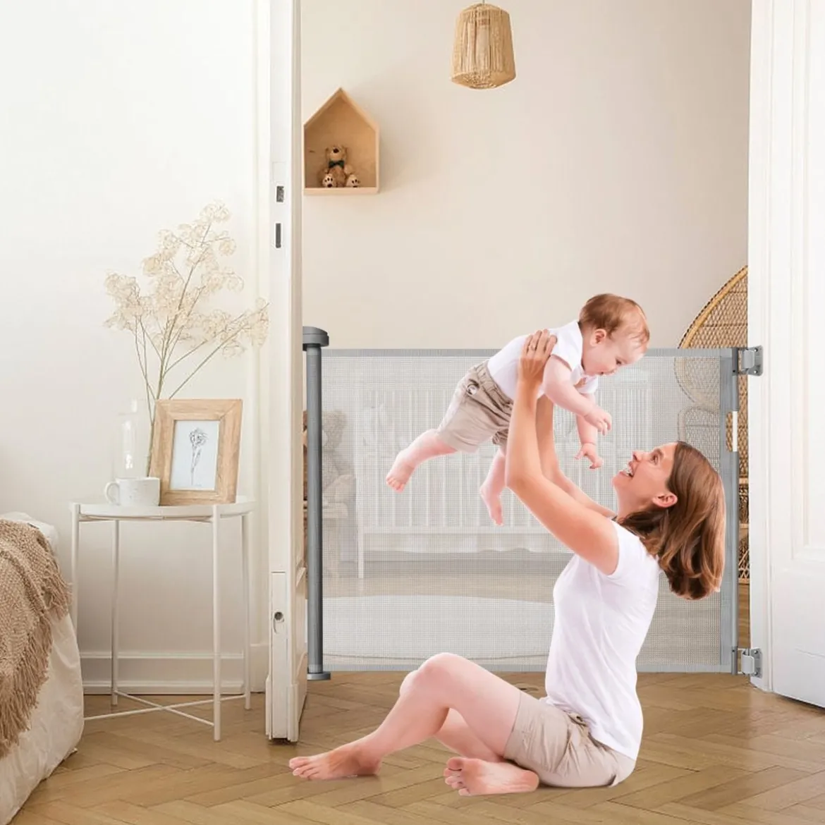 Ausziehbares Türschutzgitter Treppenschutzgitter Absperrgitter für Babys 146 x 86 cm Grau
