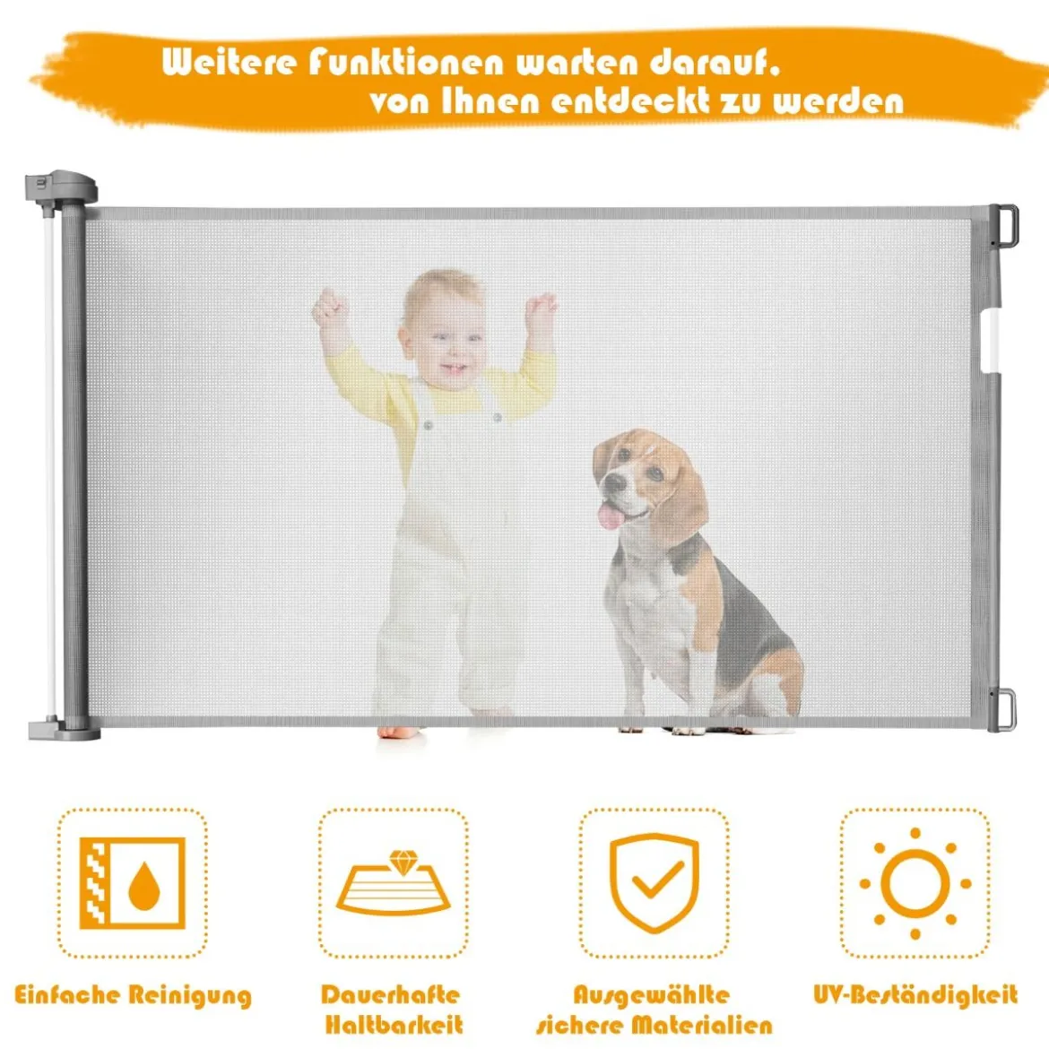Ausziehbares Türschutzgitter Treppenschutzgitter Absperrgitter für Babys 146 x 86 cm Grau