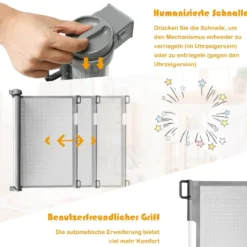 Ausziehbares Türschutzgitter Treppenschutzgitter Absperrgitter für Babys 146 x 86 cm Grau