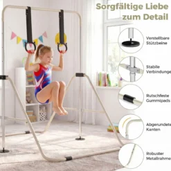 Ausziehbare Turnstange für Kinder 4-fach höhenverstellbare Reckstange mit stabilem Metallrahmen Beige