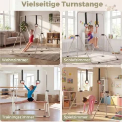 Ausziehbare Turnstange für Kinder 4-fach höhenverstellbare Reckstange mit stabilem Metallrahmen Beige