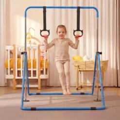 Ausziehbare Turnstange für Kinder 4-fach höhenverstellbare Reckstange mit stabilem Metallrahmen Blau