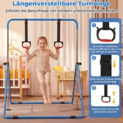 Ausziehbare Turnstange für Kinder 4-fach höhenverstellbare Reckstange mit stabilem Metallrahmen Blau