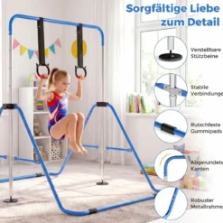 Ausziehbare Turnstange für Kinder 4-fach höhenverstellbare Reckstange mit stabilem Metallrahmen Blau