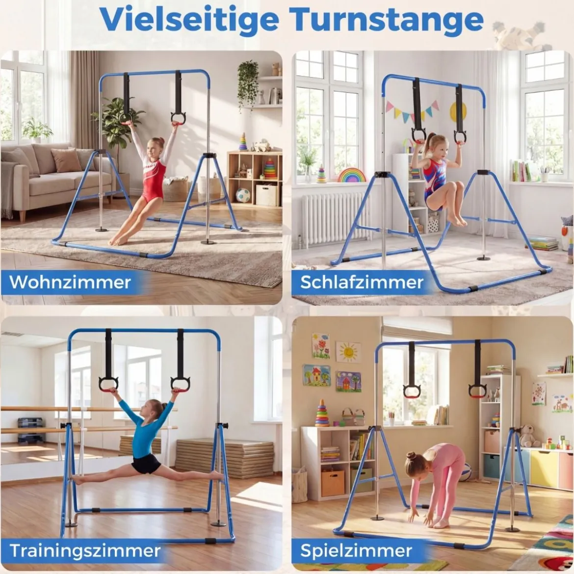 Ausziehbare Turnstange für Kinder 4-fach höhenverstellbare Reckstange mit stabilem Metallrahmen Blau