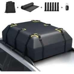 Autodachtasche mit 0,4 m³ Volumen wasserdichte Dachgepäcktasche Dachbox mit Türhaken Zahlenschloss & rutschfester Matte