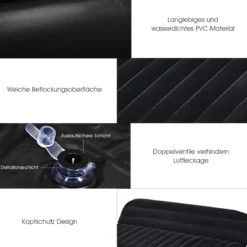 Autoluftmatratze für die Rückbank Aufblasbare SUV Luftmatratze 189 x 128 x 12 cm Schwarz