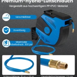 Automatische Druckluftschlauch-Aufrollvorrichtung mit 15 m Anschluss Schlauch Wandmontage-Kit
