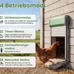 Automatisch Hühnerklappe Solar Hühnertür 4 Modi mit Timer Lichtsensor & Fernbedienung