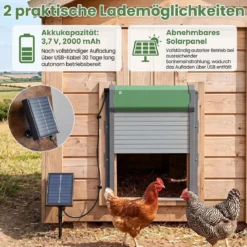 Automatisch Hühnerklappe Solar Hühnertür 4 Modi mit Timer Lichtsensor & Fernbedienung