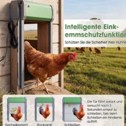 Automatisch Hühnerklappe Solar Hühnertür 4 Modi mit Timer Lichtsensor & Fernbedienung
