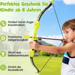 Axt Wurfspiel Set 4 in 1 Wurfäxte Spiel mit Bogen Zielscheibe 6 Pfeilen & 4 Äxten Grün