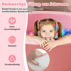Φ105 Baby Bällebad mit 200 Ozeanbällen & Waschbarer Kunstlederbezug Bällepool Ballbecken Rosa