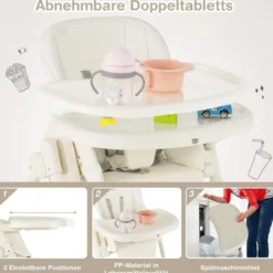 Babyhochstuhl Faltbarer Hochstuhl mit 6 Verstellbaren Höhen Esszimmerstuhl für Kleinkinder Beige