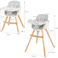 Babyhochstuhl Kinderhochstuhl Baby Treppenhochstuhl mit Einstellbares Esstischchen Grau