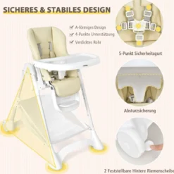 Baby Hochstuhl 5 stufige Rückenlehnenverstellung & 6 stufige Höhenverstellung Beige