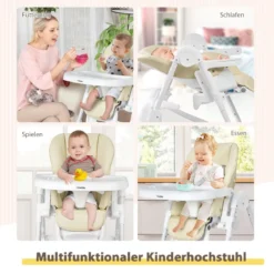 Baby Hochstuhl 5 stufige Rückenlehnenverstellung & 6 stufige Höhenverstellung Beige
