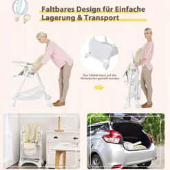 Baby Hochstuhl 5 stufige Rückenlehnenverstellung & 6 stufige Höhenverstellung Beige