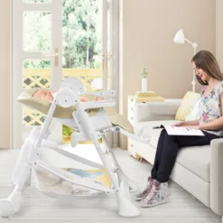 Baby Hochstuhl 5 stufige Rückenlehnenverstellung & 6 stufige Höhenverstellung Beige
