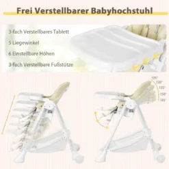 Baby Hochstuhl 5 stufige Rückenlehnenverstellung & 6 stufige Höhenverstellung Beige