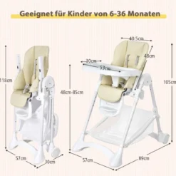 Baby Hochstuhl 5 stufige Rückenlehnenverstellung & 6 stufige Höhenverstellung Beige