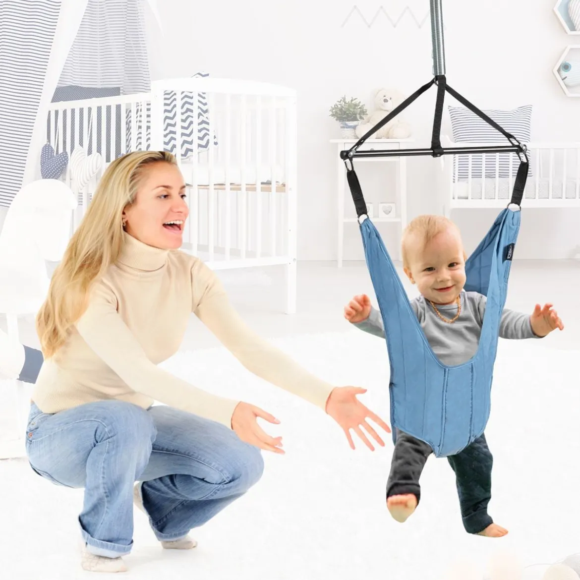 Baby Jumper Türhopser Babyschaukel Verstellbarer Baby-Hängeschaukelsitz Blau